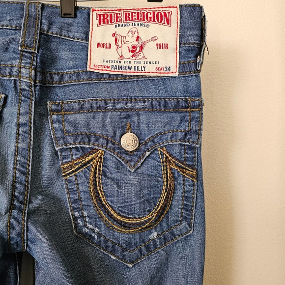 TRUE RELIGION Men's Distressed Rainbow Billy Boot Cut Zipper Jeans Sz 31 Seat 34 - Picture 8 of 16